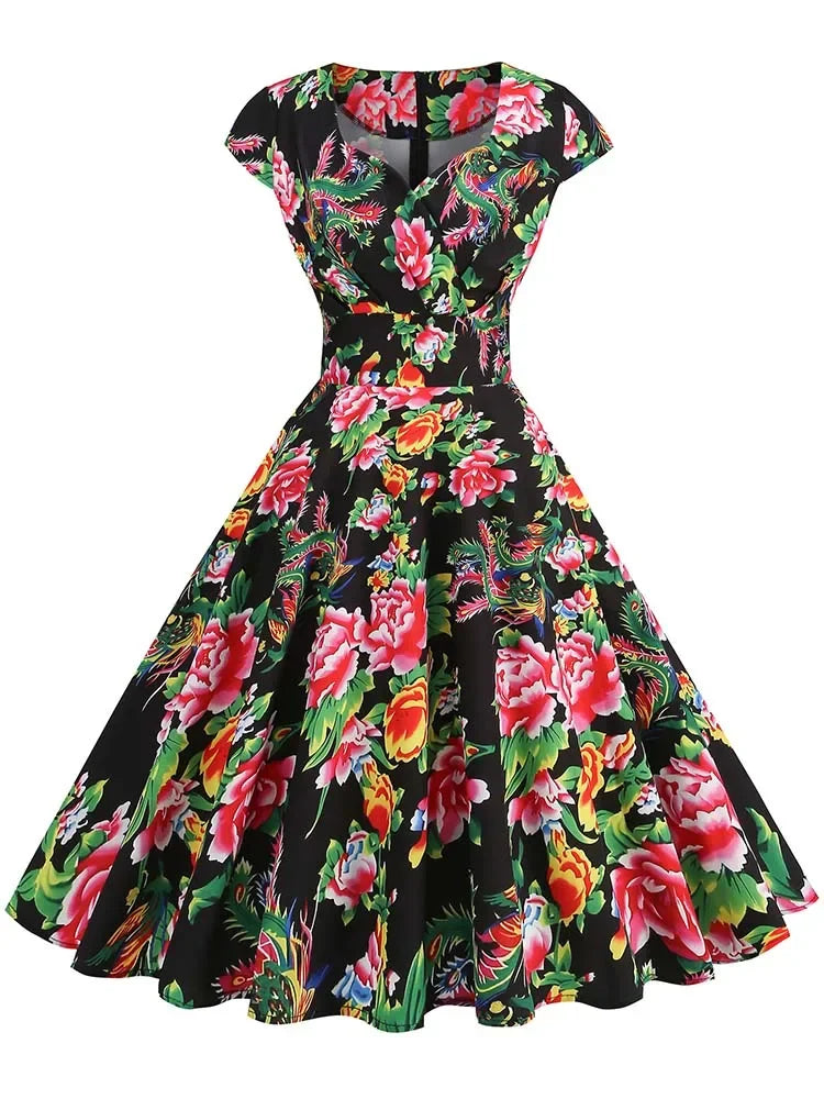 50s Floral Print Vintage Dress - Pinup Tea Party Ready
