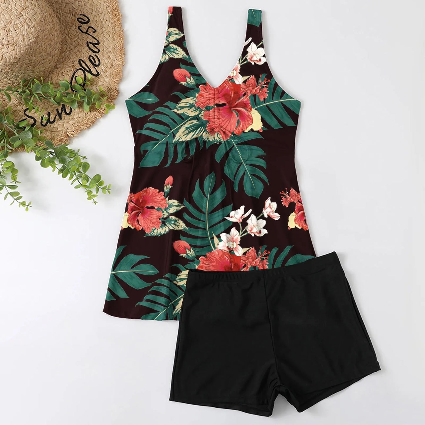 Vintage Floral Two-Piece Swimsuit Set