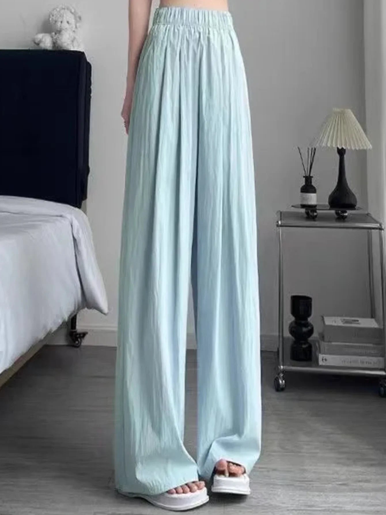 Women's High Waist Relaxed Wide Leg Ice Silk Pants