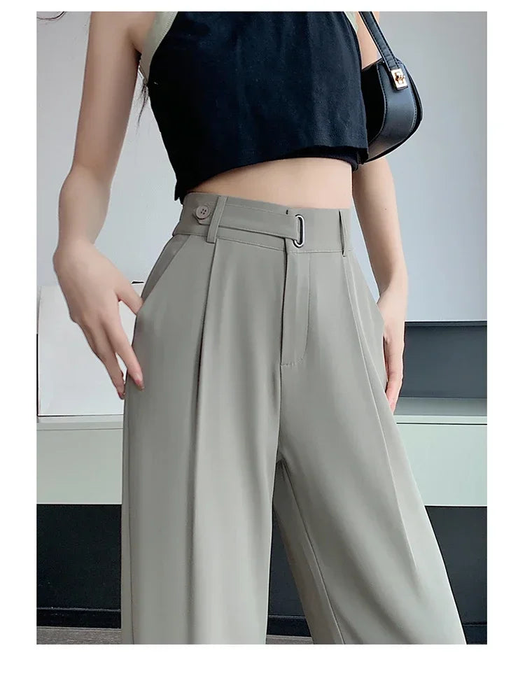 Womens Wide Leg High Waist Solid Polyester Spandex Regular