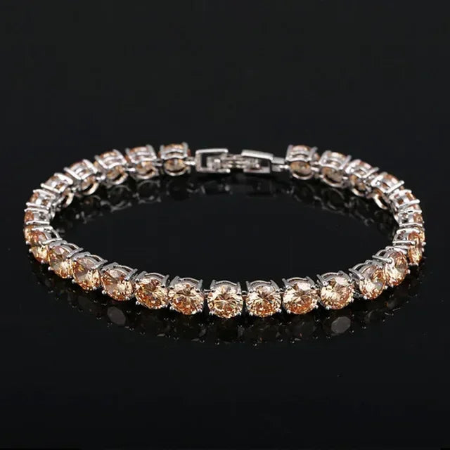 Champagne Color CZ Crystal Tennis Bracelet Silver Plated
