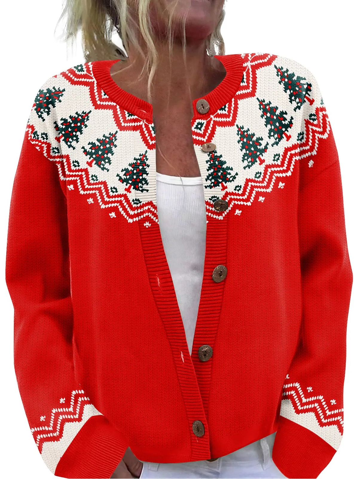 Christmas Trees Printed Knitted Cardigan