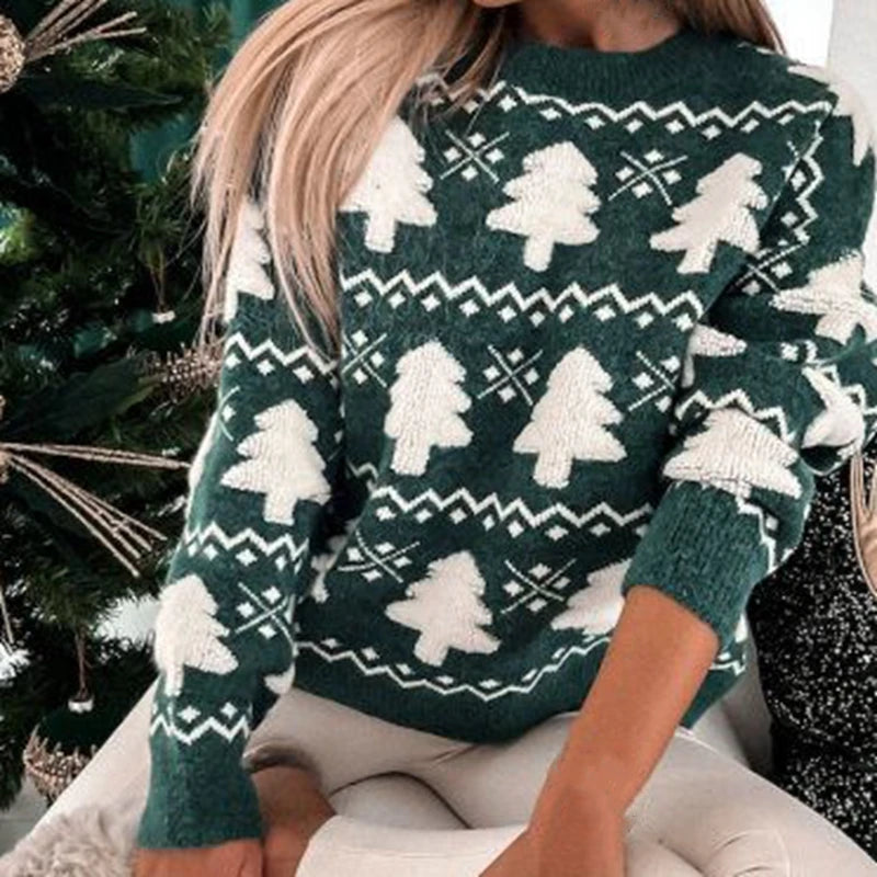 Women's Knitted Sweater 3D Santa Tree Print Sweater