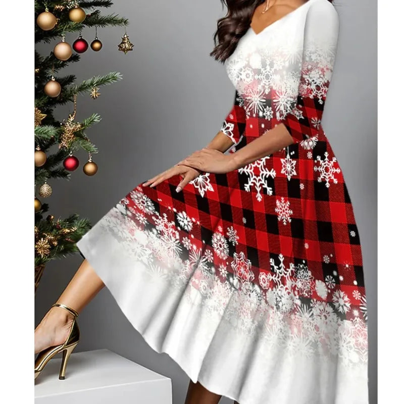 Women's Christmas Print Knit Long Sleeve Dress Polyester