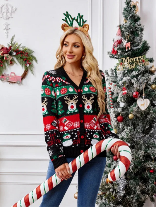 Christmas Cartoon Knit Sweater Full Sleeve Cardigan Warm