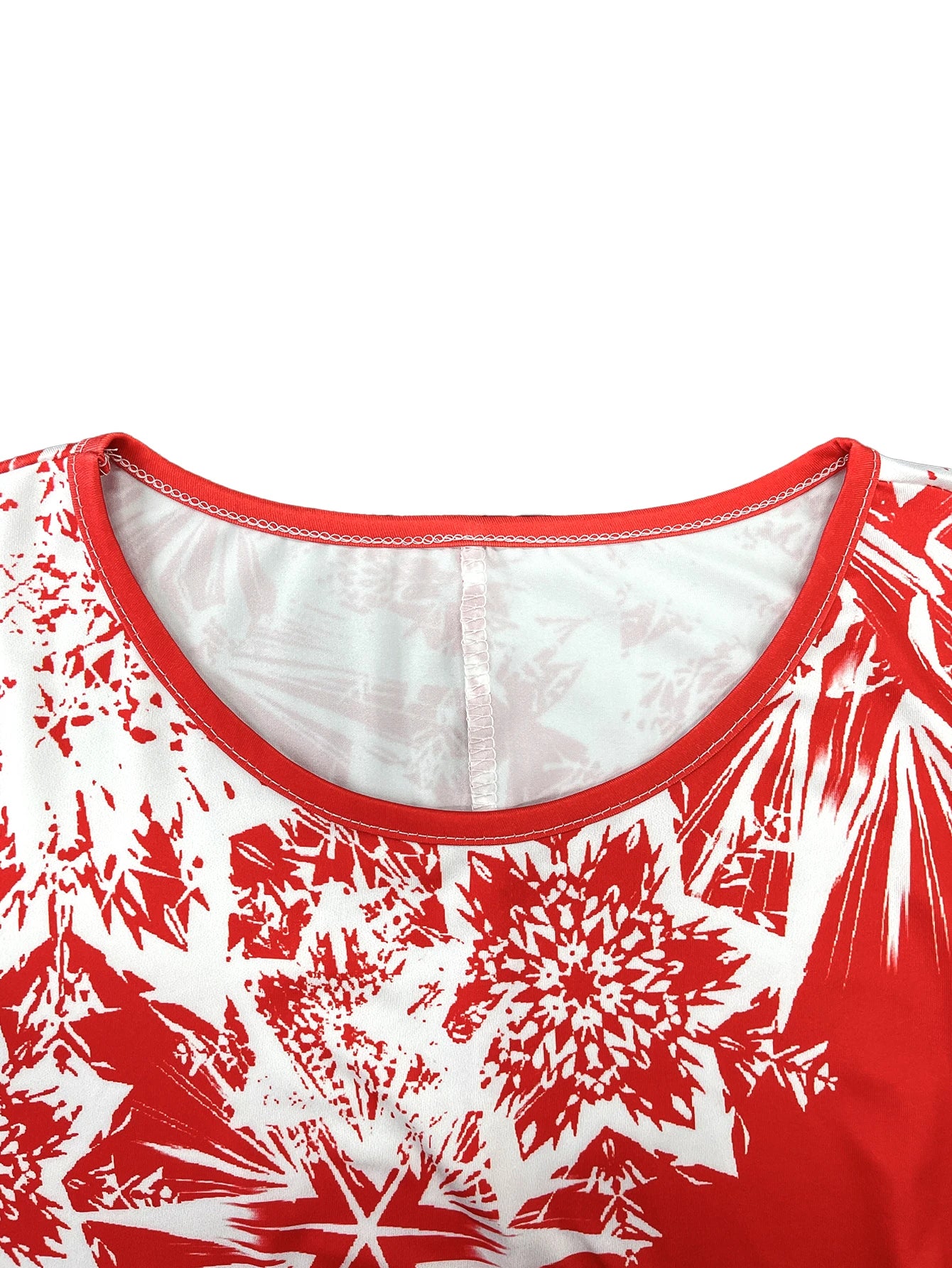 Women's Christmas Snowflake Print Long Sleeve Red & White Winter Dress
