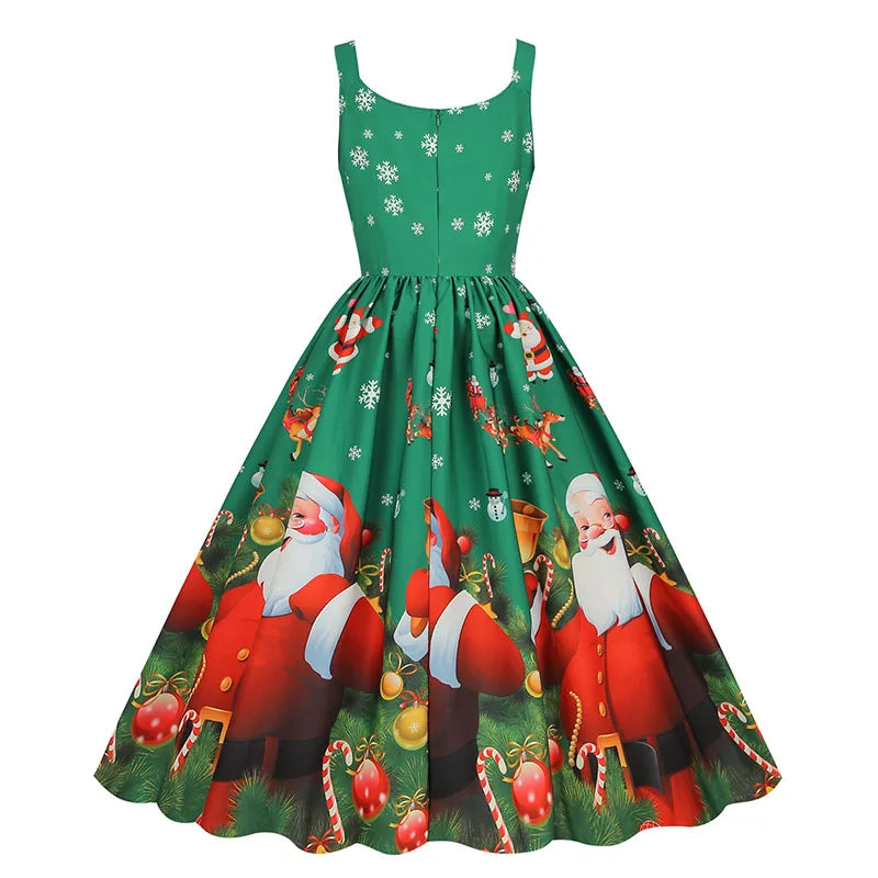 Women's Christmas Printed Midi Party Dress