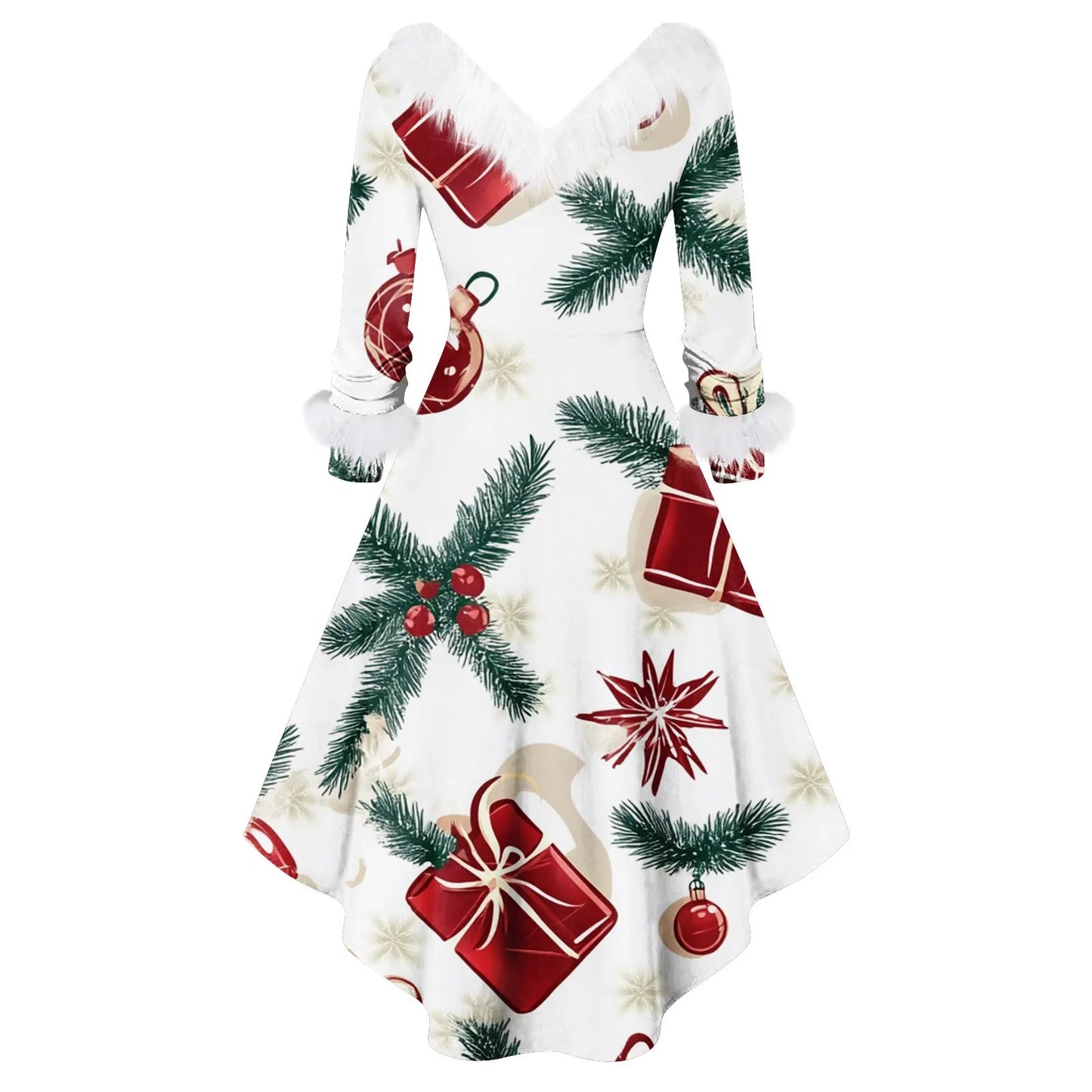 Women's Spliced Christmas Furry A Line Knit Dress Regular