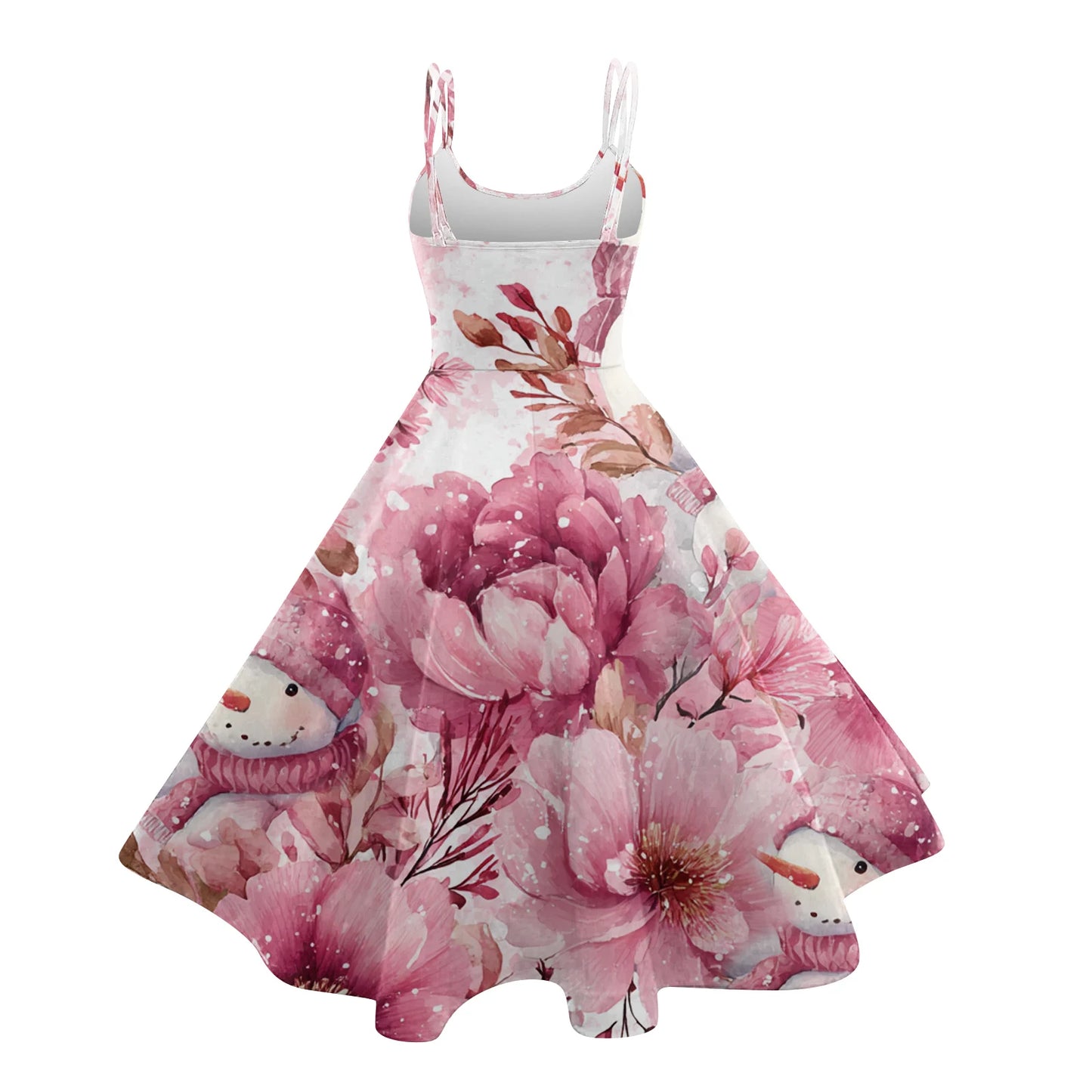 Women Christmas Print Spaghetti Strap Polyester Dress