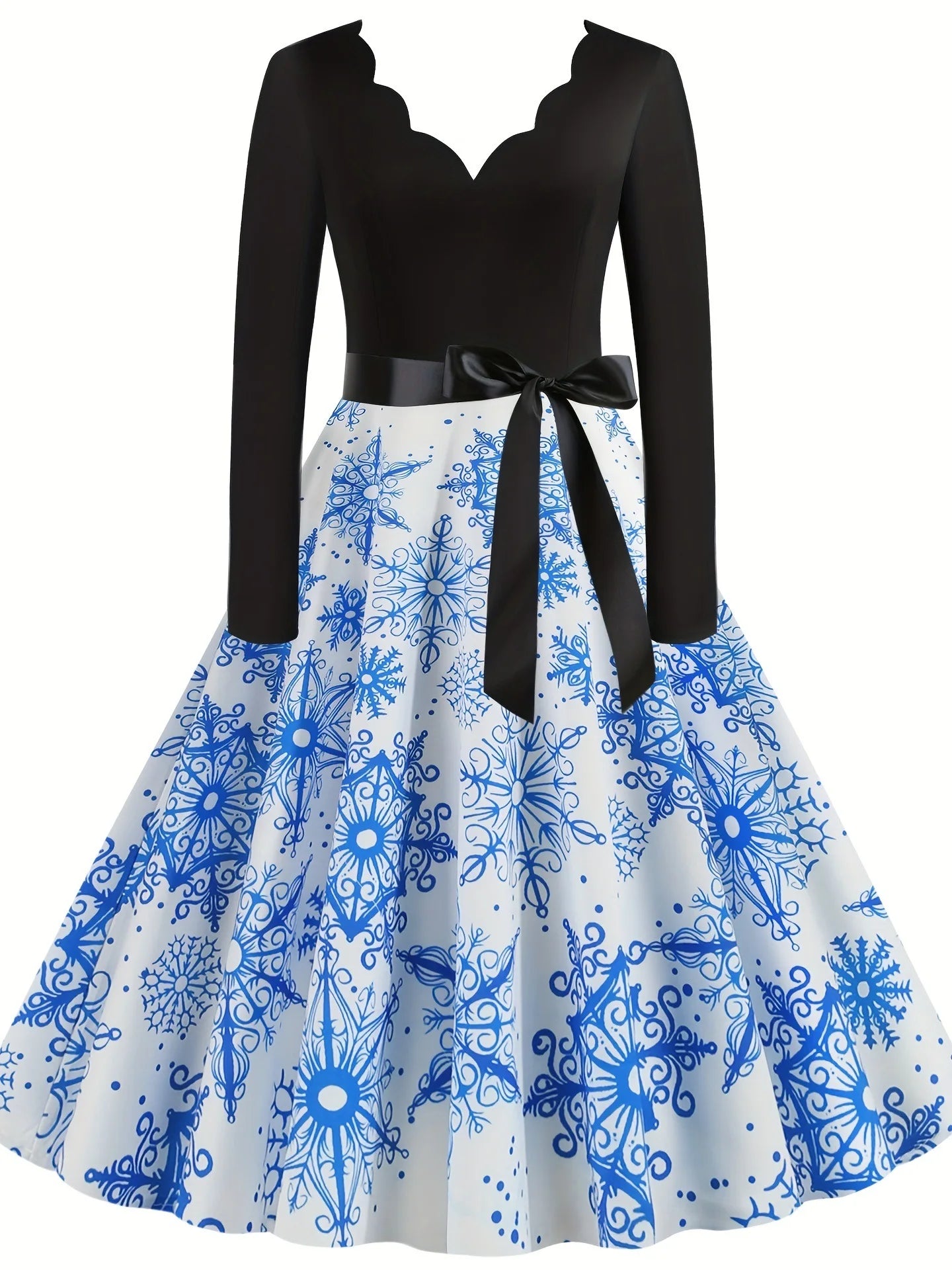 Women's Slim Fit Christmas Print Long Sleeve Dress Polyester