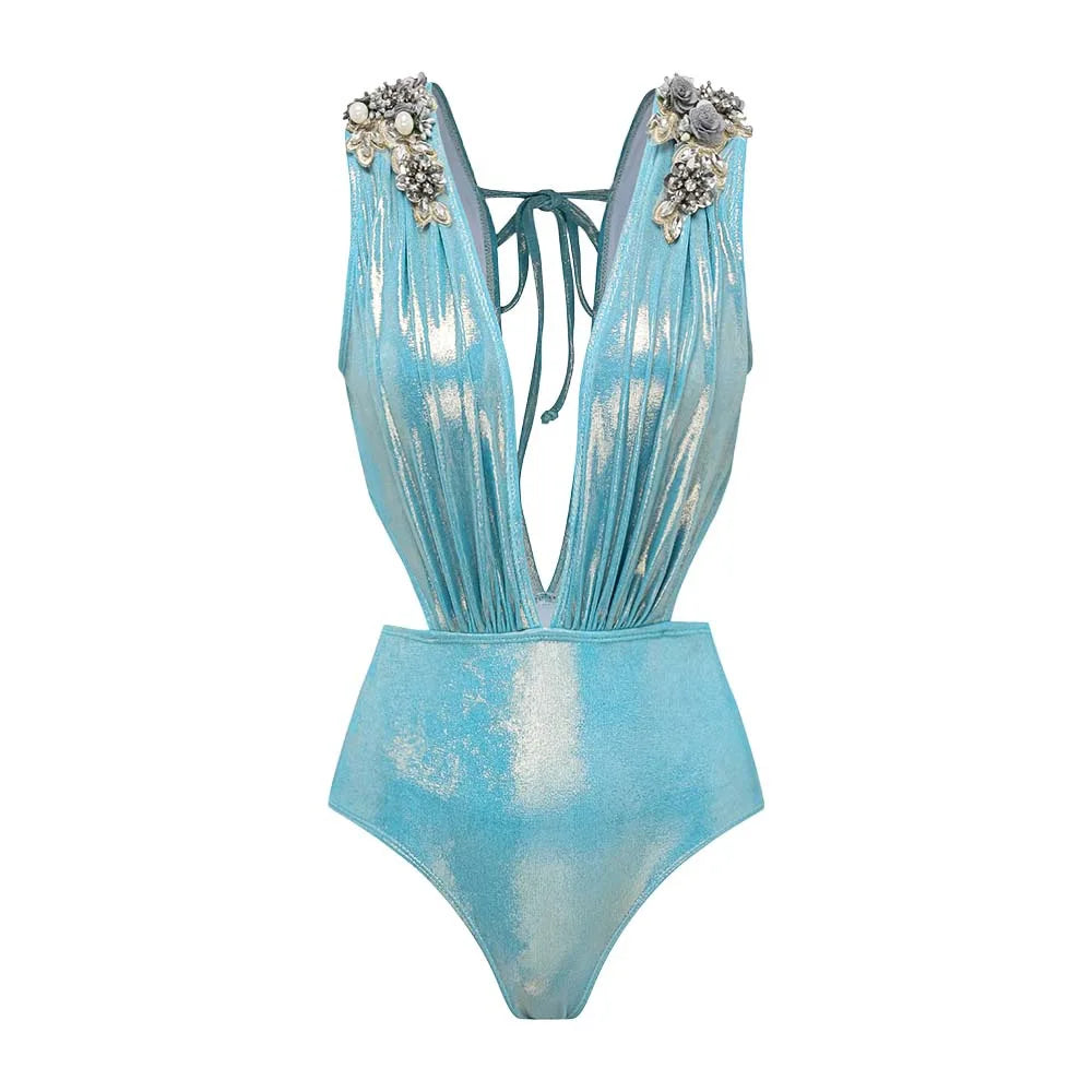 Flower Ruffle Swimsuit With Cover Up V Neck Bikini