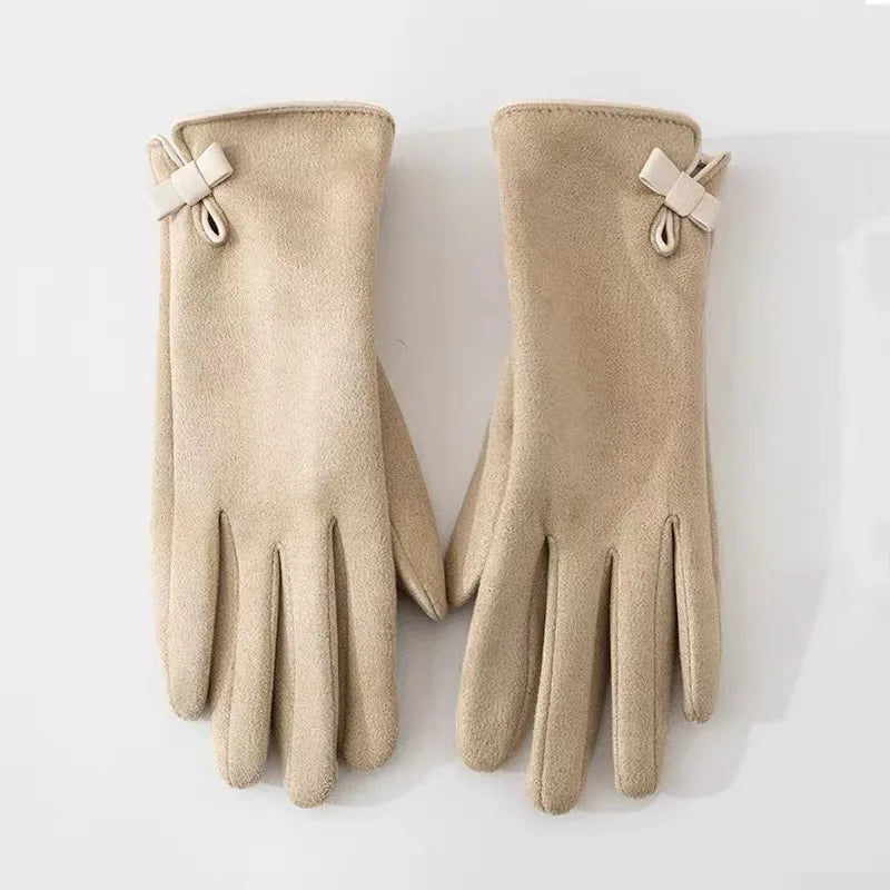 Cotton Polyester Bow Thickened Touch Screen Driving Gloves