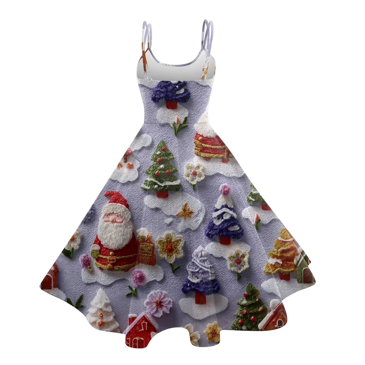 Round Neck Polyester Christmas Print Women's Loose Dress