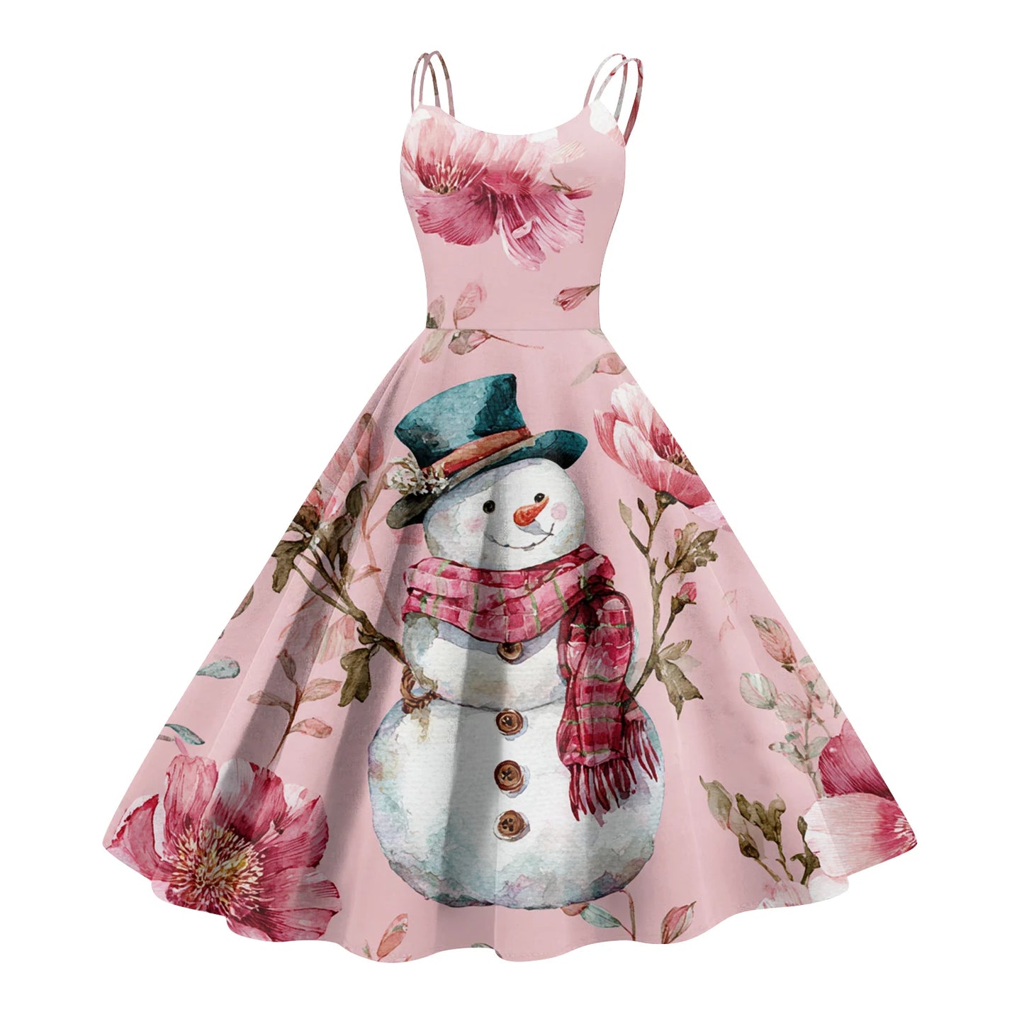 Slim Spaghetti Strap Christmas Polyester Dress Women's