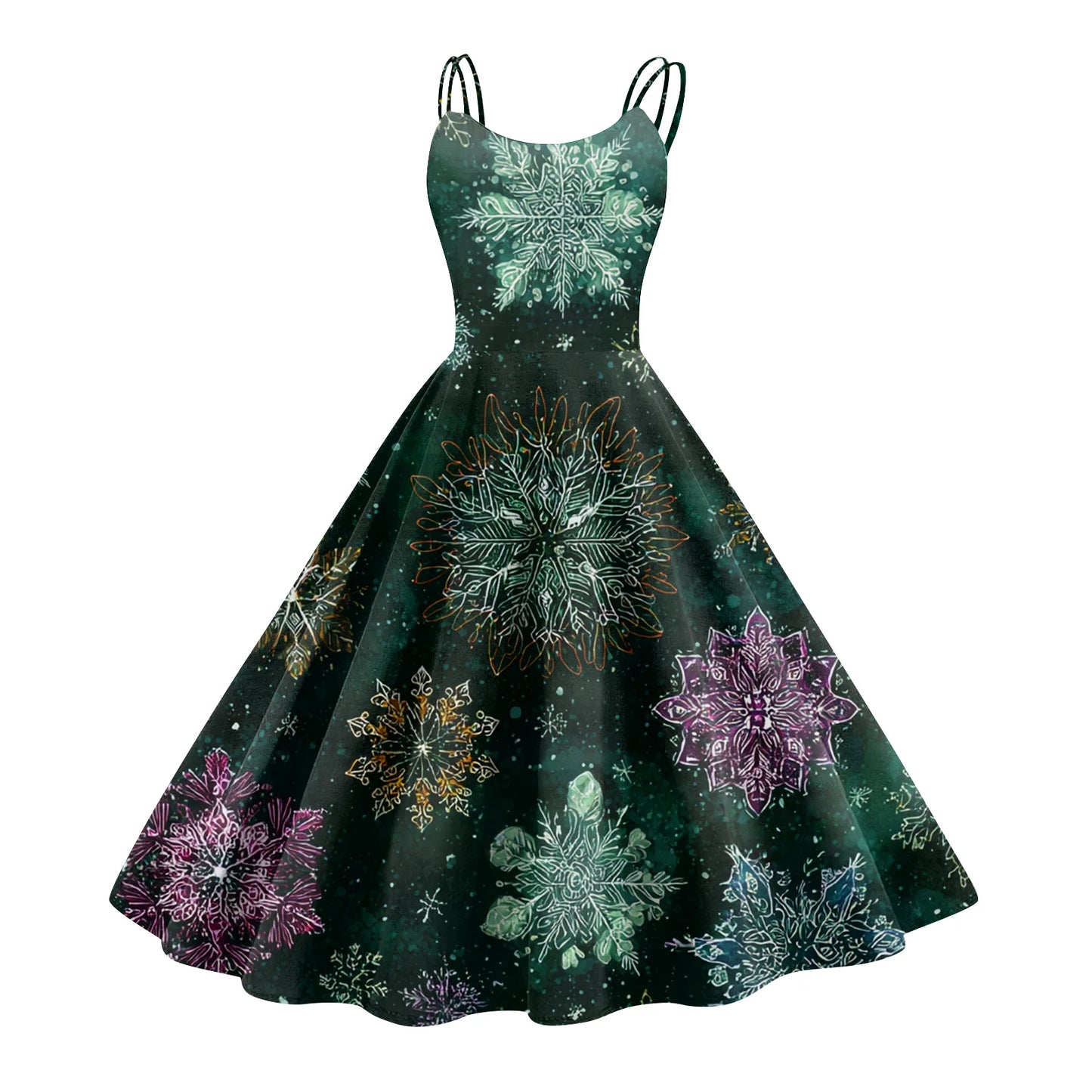 Round Neck Polyester Christmas Print Women's Loose Dress