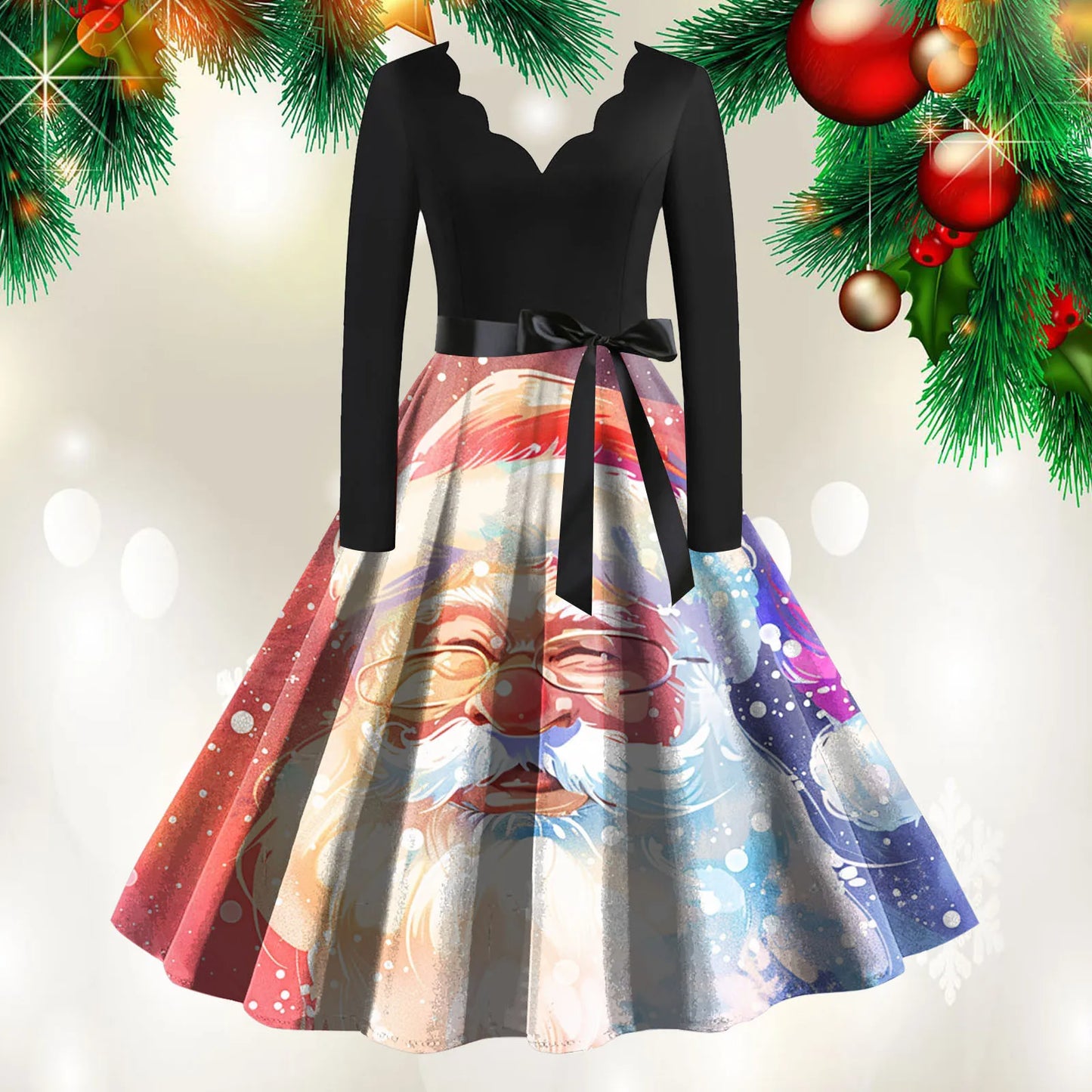 Women's A-Line Christmas Print Polyester Dress Regular