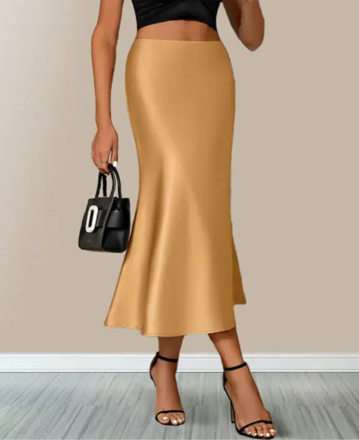 Satin High Waist Pencil Skirt – Office Style