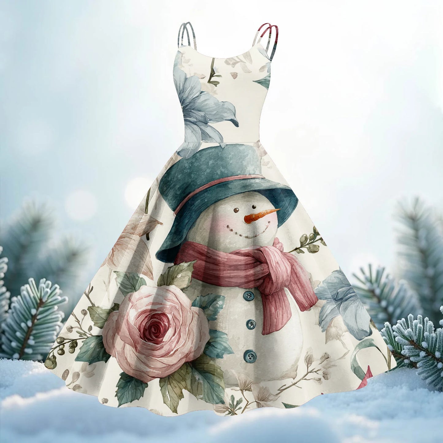 Slim Spaghetti Strap Christmas Polyester Dress Women's