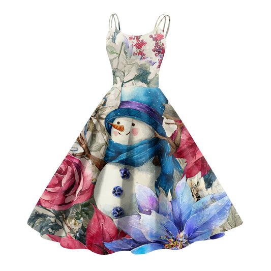 Slim Spaghetti Strap Christmas Polyester Dress Women's