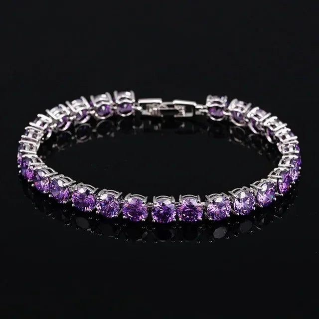 Purple CZ Crystal Tennis Bracelet | Silver Plated Gift