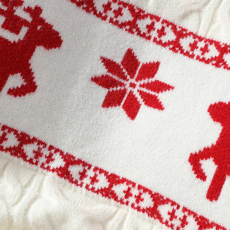 Winter Cashmere Sweater With Deer Pattern Knit