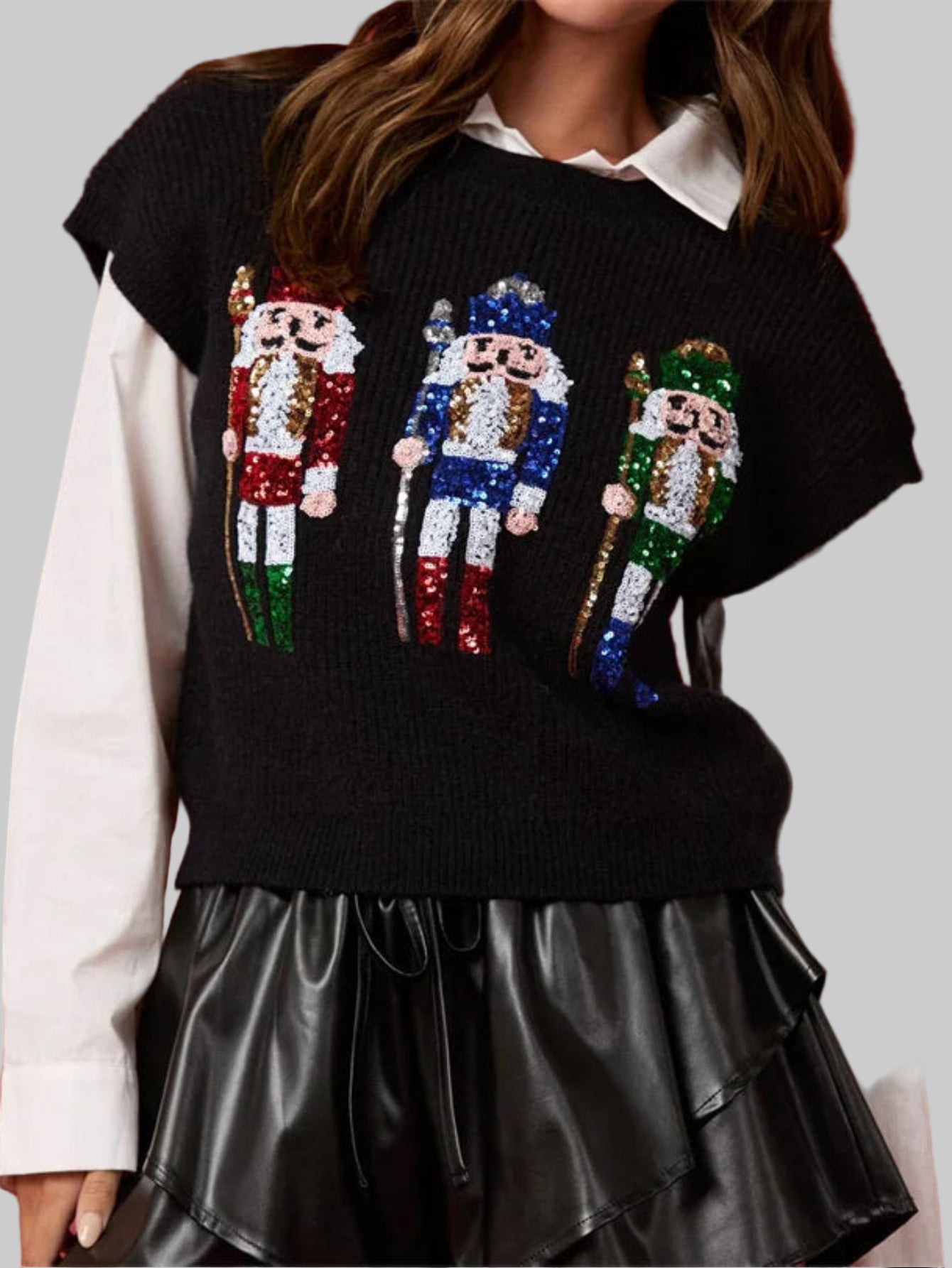 Ugly Christmas Vests Sequin Nutcracker