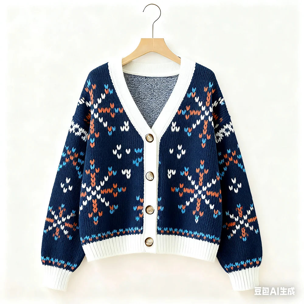 Vintage Christmas Printed Cardigan