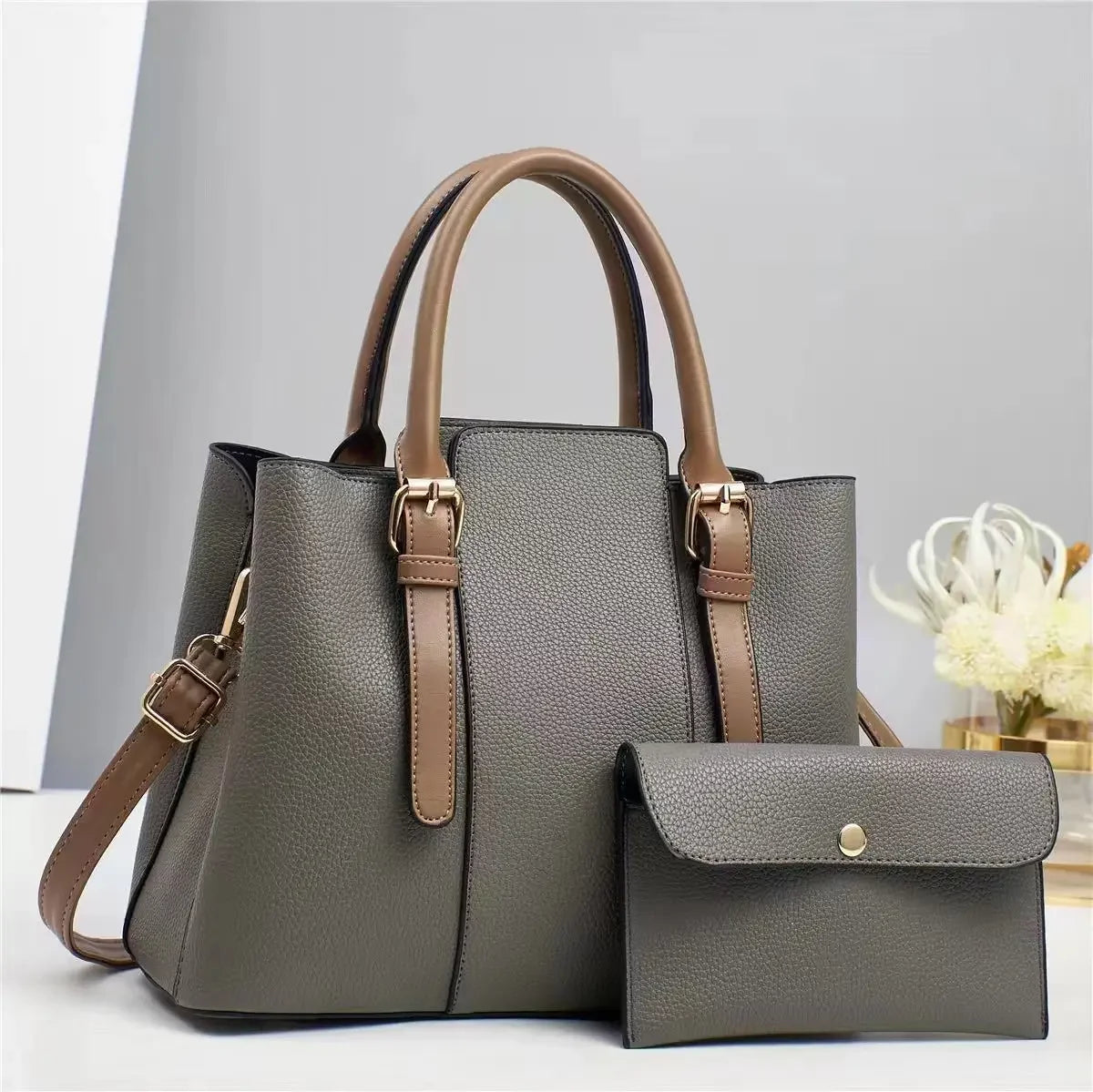 Splicing Handbag Square Single Strap Shoulder Zipper PU