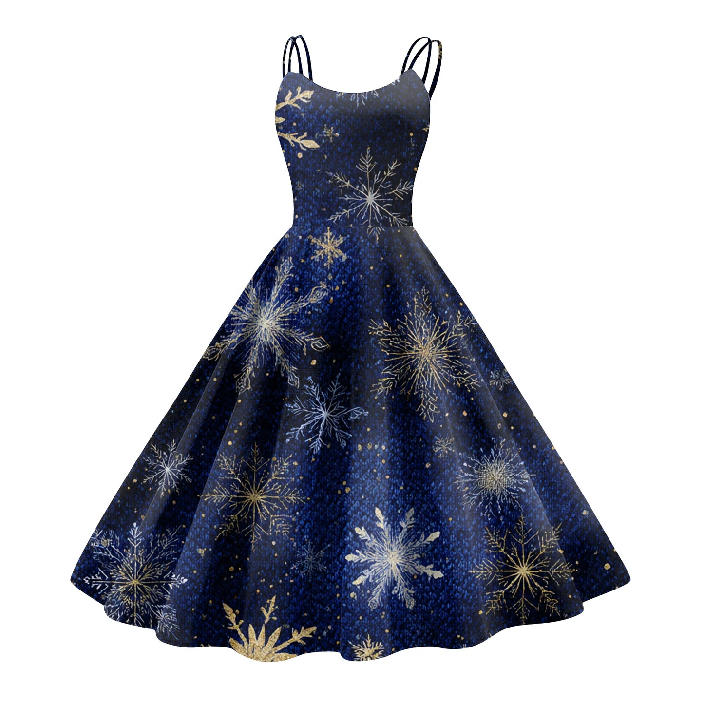 Round Neck Polyester Christmas Print Women's Loose Dress