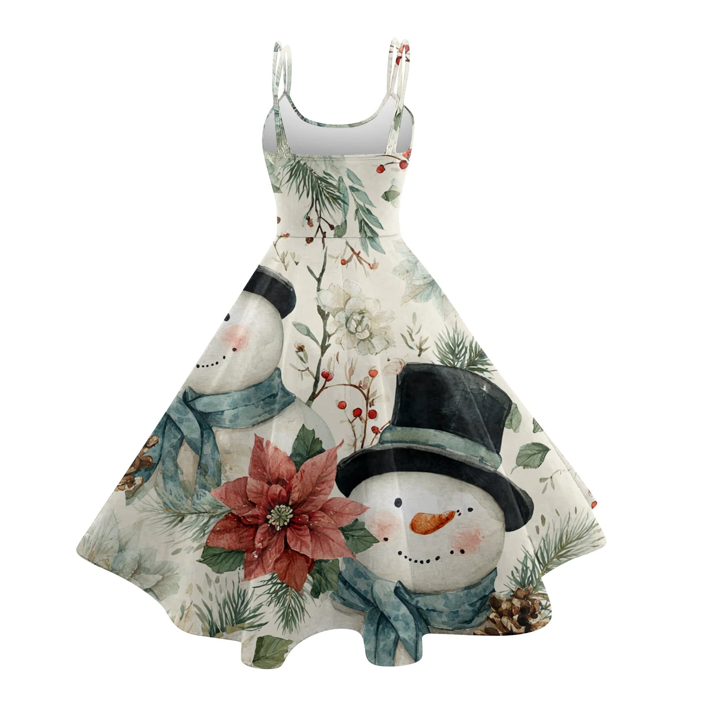 Women Christmas Print Spaghetti Strap Polyester Dress