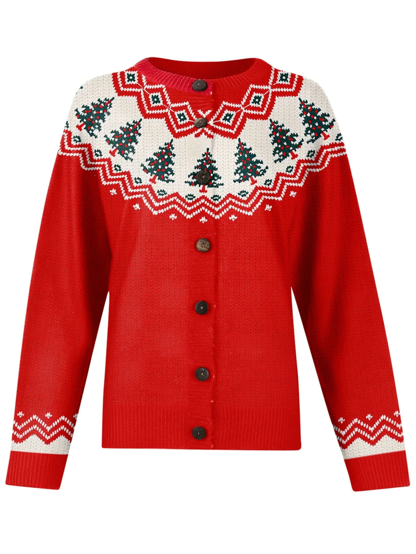 Christmas Trees Printed Knitted Cardigan