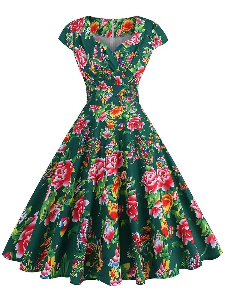 50s Floral Print Vintage Dress - Pinup Tea Party Ready