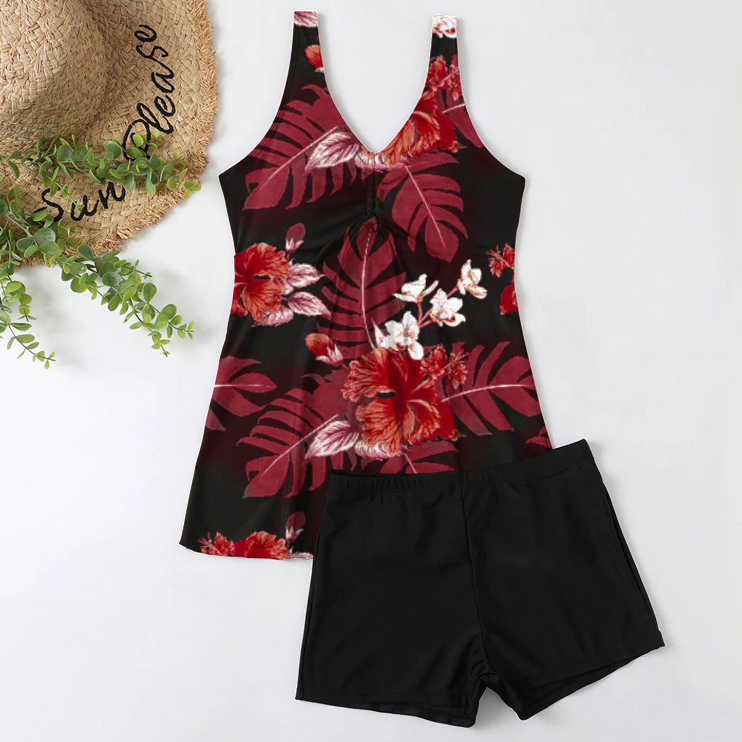 Vintage Floral Two-Piece Swimsuit Set