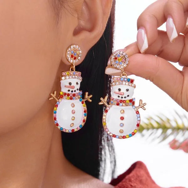 Christmas Tree, Ornaments & Snowman Charm Silver Tone Stud Earrings