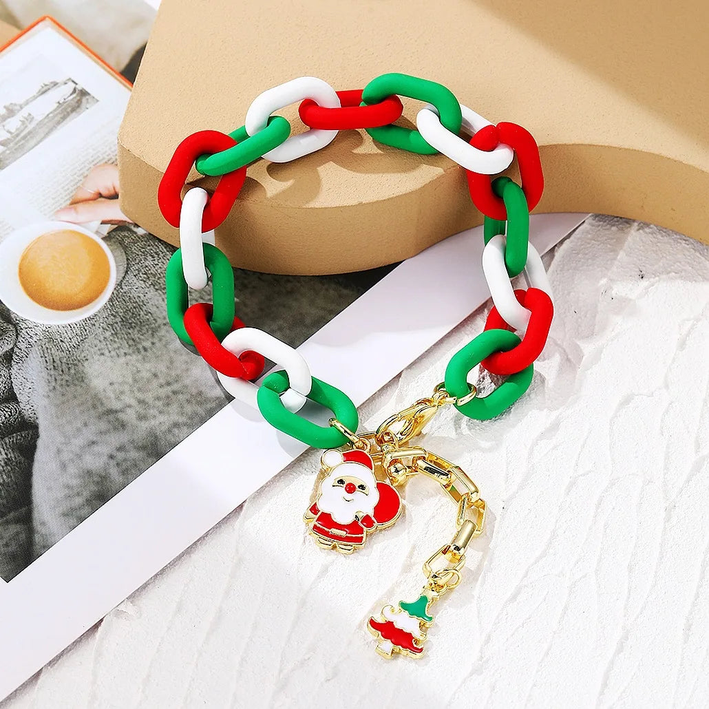 Snowman Ceramic Beads Bracelet Soft Elastic Christmas Gift