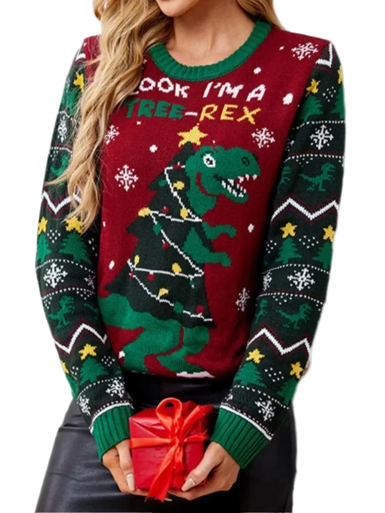 Light Up Ugly Christmas Sweater Santa Pattern LED