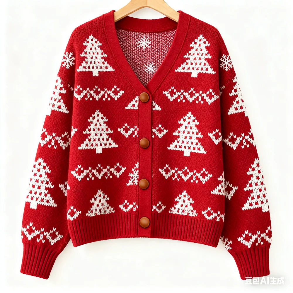 Vintage Christmas Printed Cardigan