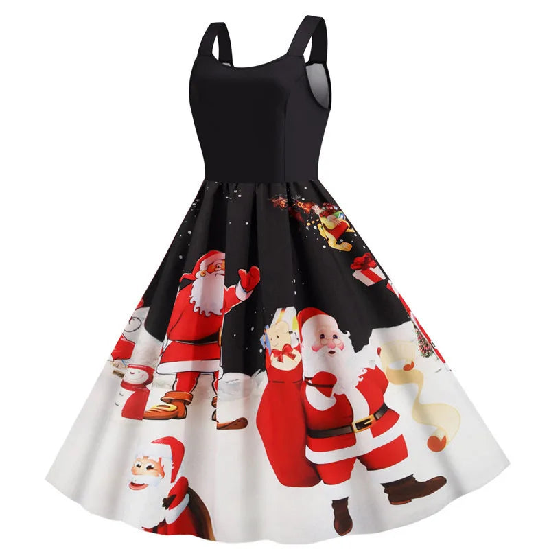 Women's Christmas Printed Midi Party Dress