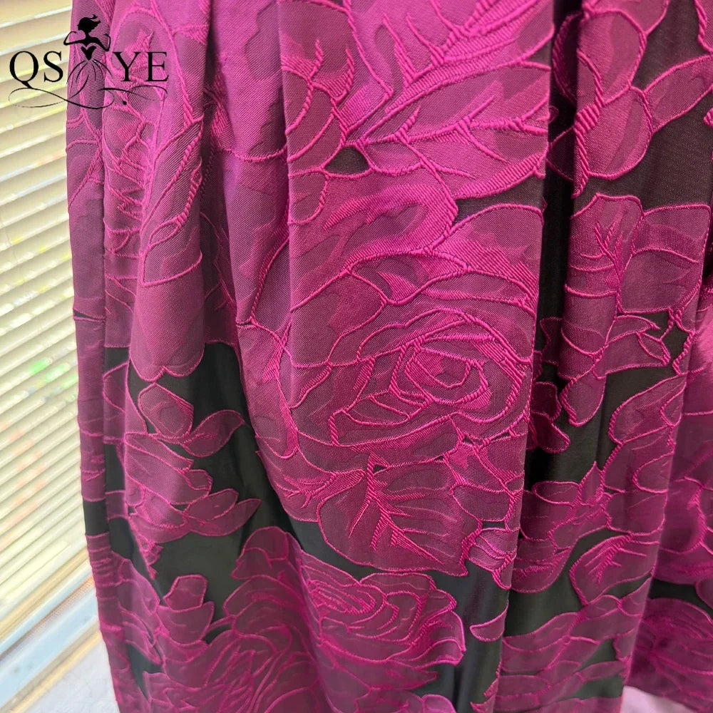 Fuchsia Cutwork Embroidery A-Line Satin Overlay Maxi Evening Gown Skirt