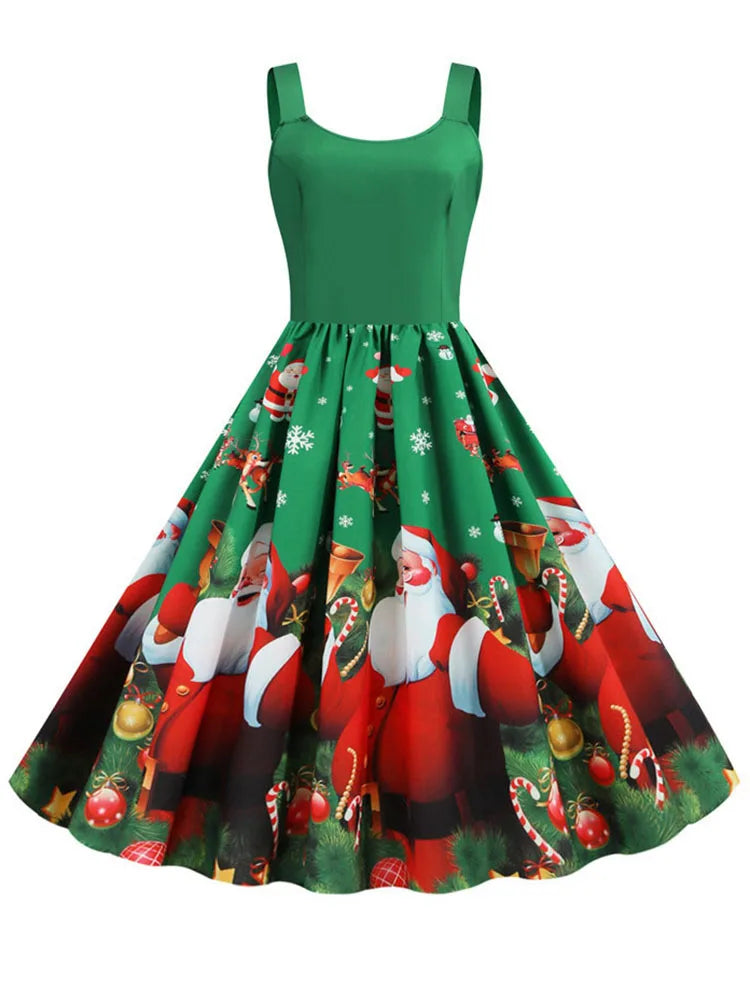 Women's Christmas Printed Midi Party Dress