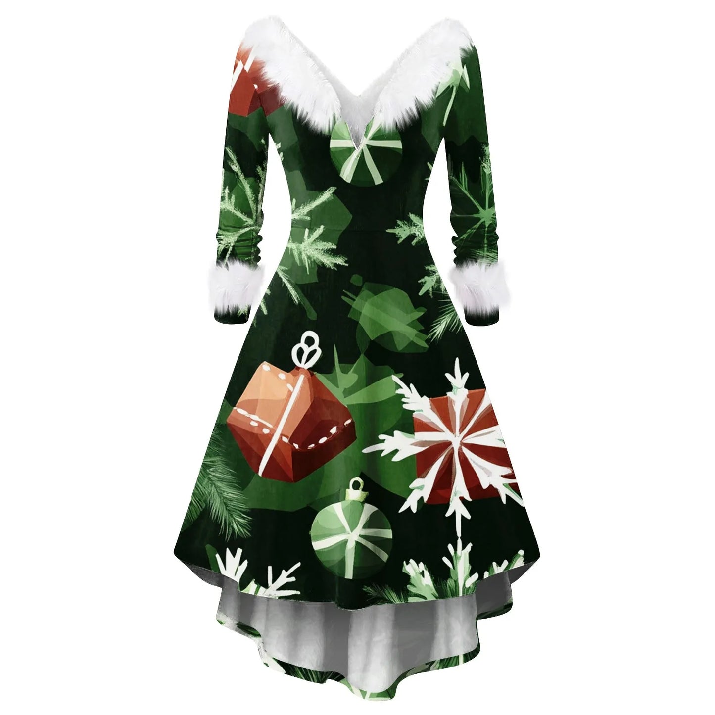 Women's Spliced Christmas Furry A Line Knit Dress Regular