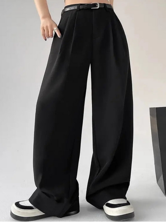 Women's High Waist Loose Fit Wide Leg Polyester Viscose Pants