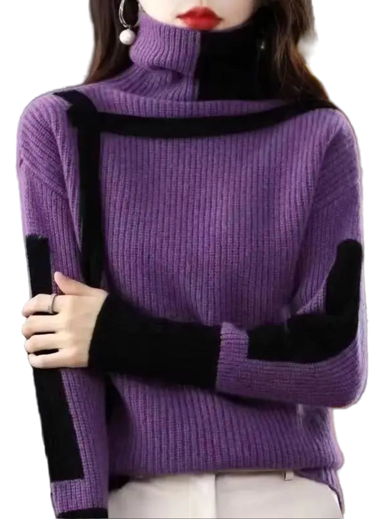 Cozy High Collar Knit Pullover Sweater For Women