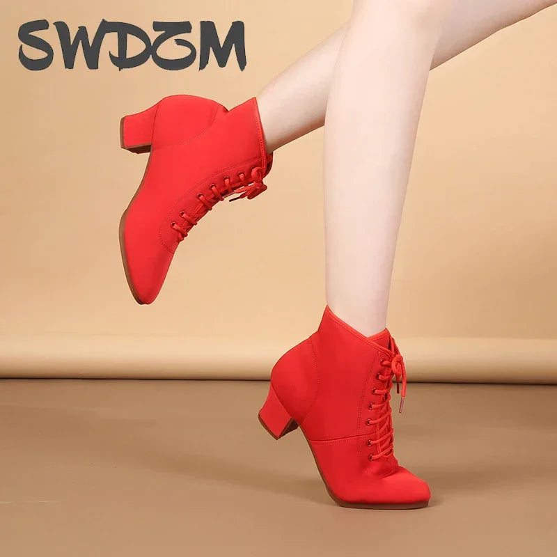 SWDZM Women Shoes Ballroom Dance Shoes Soft Sole Waltz Women Tango Jazz Latin Dance Shoes Middle Heel Ladies Dance Sneakers