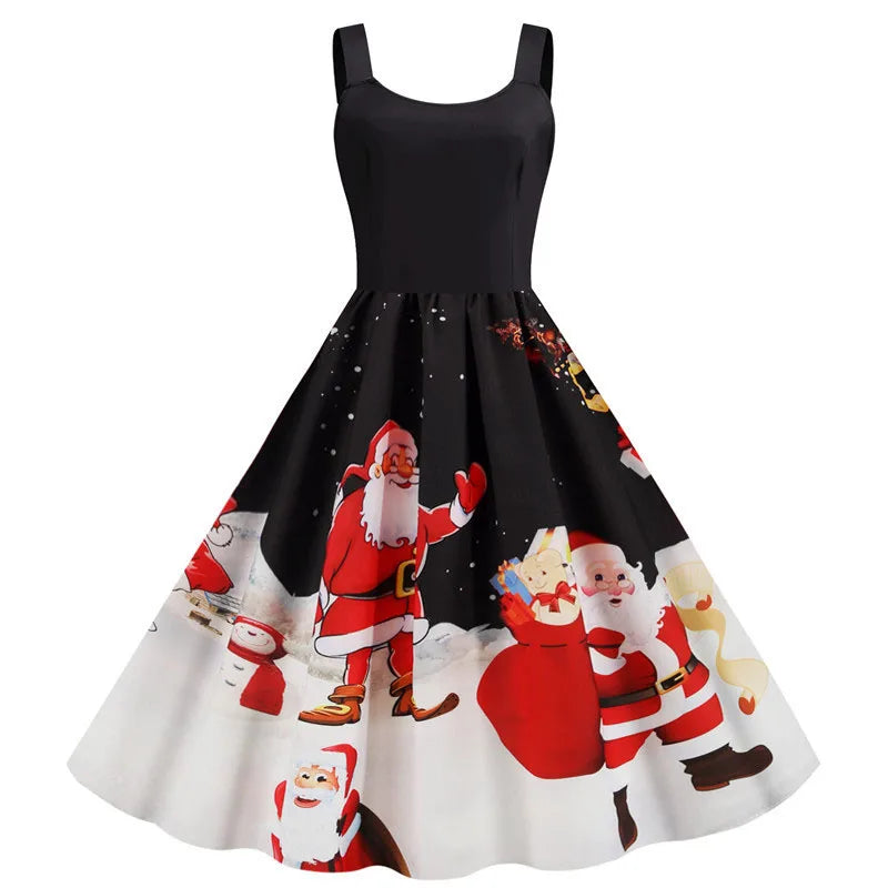 Women's Christmas Printed Midi Party Dress