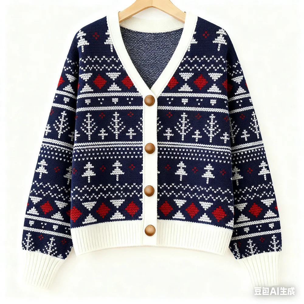 Vintage Christmas Printed Cardigan
