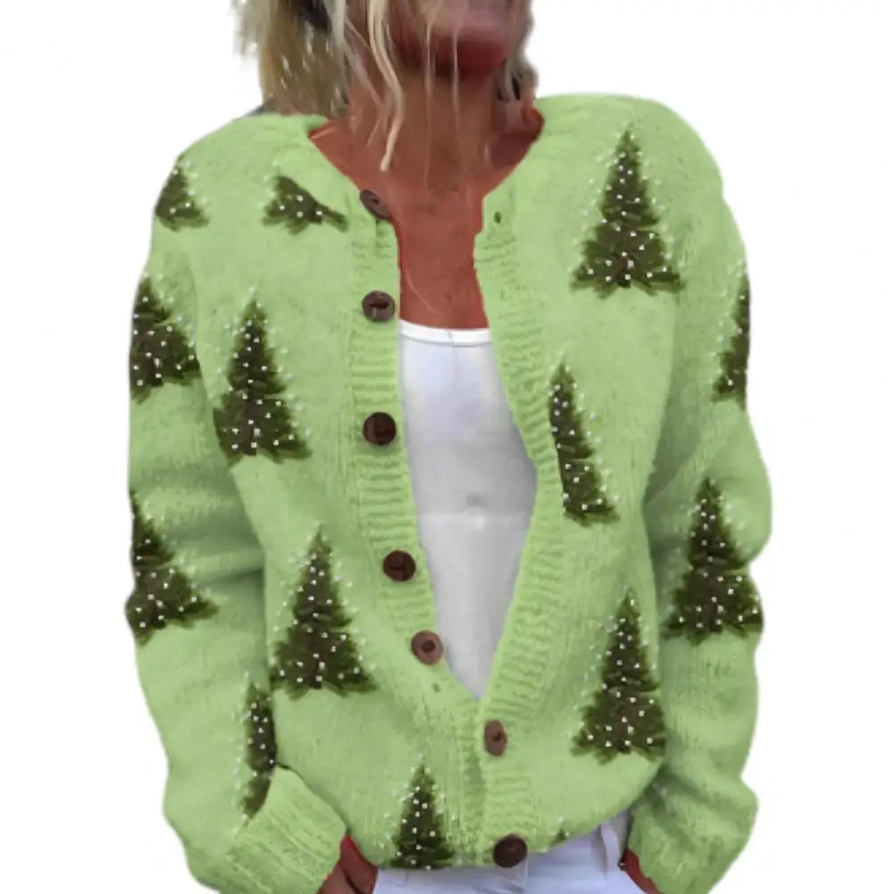 Cardigan Coat Round Neck Festive 3D Christmas Print Jacket