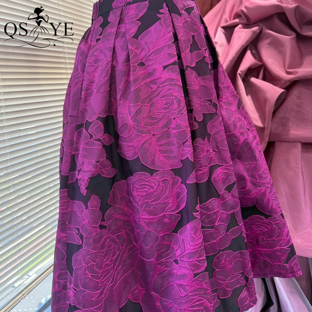 Fuchsia Cutwork Embroidery A-Line Satin Overlay Maxi Evening Gown Skirt