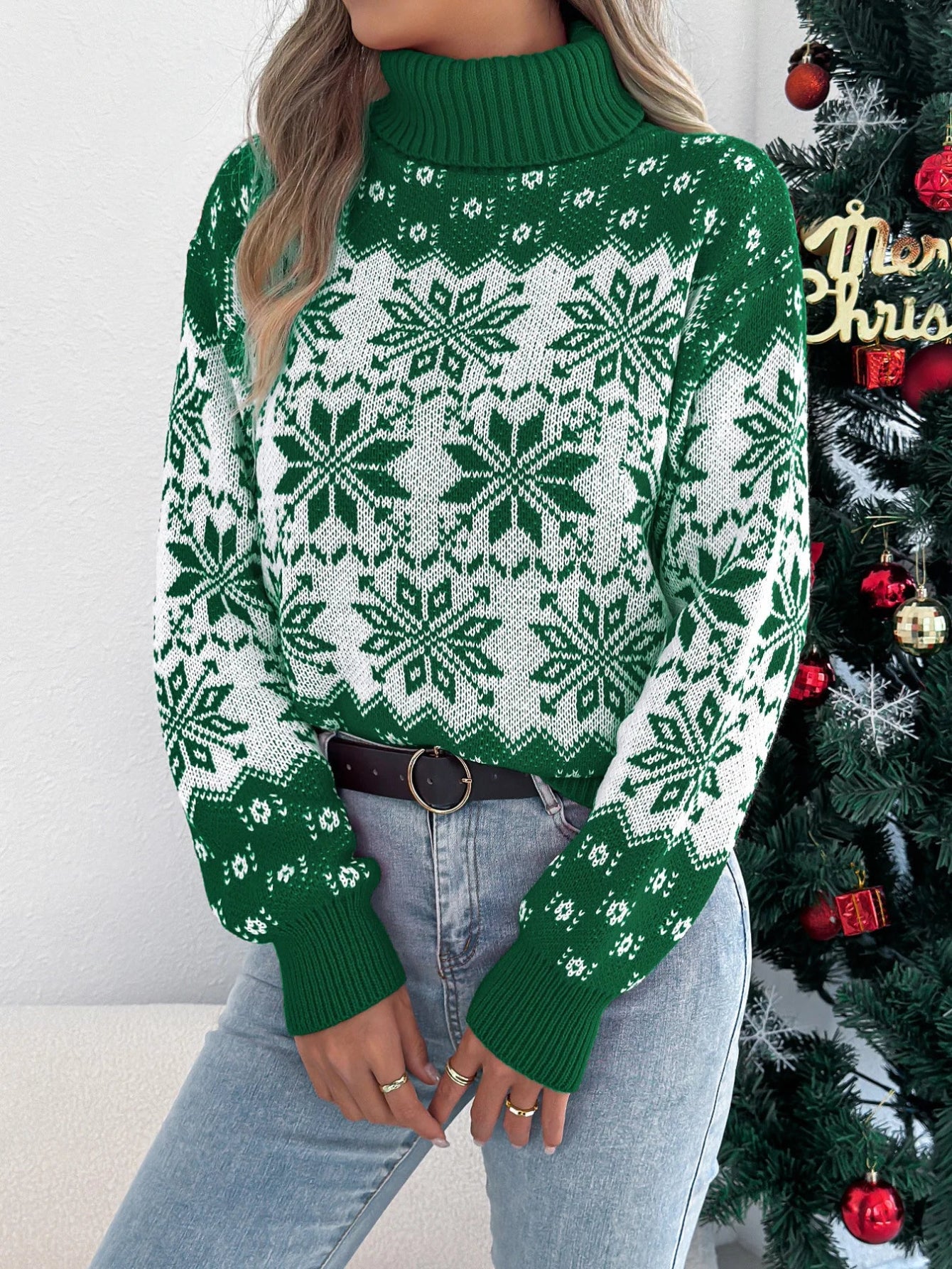 Christmas Snowflake Sweater Turtleneck