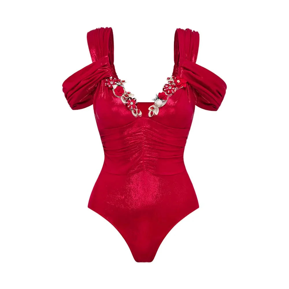 Flower Ruffle Swimsuit With Cover Up V Neck Bikini